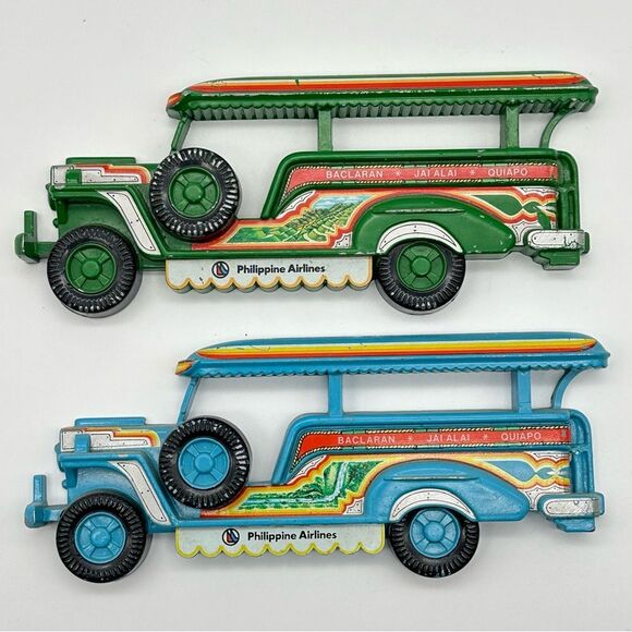Philippine Airlines Memorabilia Jeepney First Class Gift Vtg Rare Set of 2 Pair - Picture 1 of 9